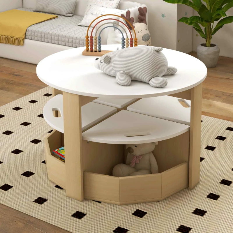 Qaba 5 Piece Kids Table and Chair Set with Storage for Kids Room, White
