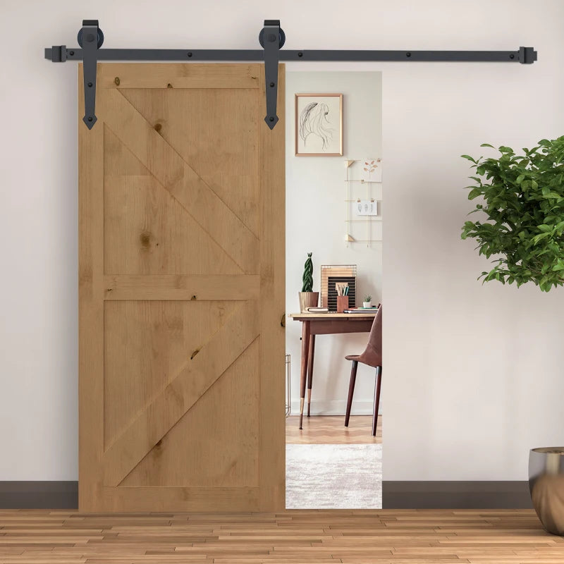 6.6FT Sliding Barn Door Track Kit, Heavy Duty Barn Door Hardware Kit, Fit 39" Wide Door Panel (J Shape Hanger), Brown