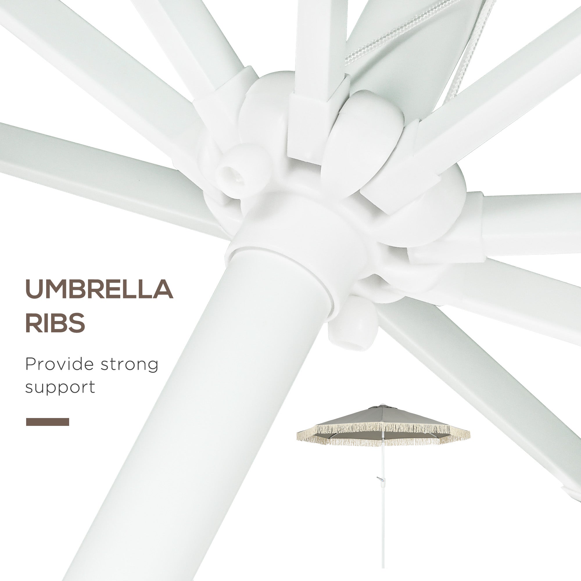 Outsunny Outdoor Sun Umbrella 8.7x8.7 ft with Tilt Fringed Ruffles Patio Table Parasol Grey 