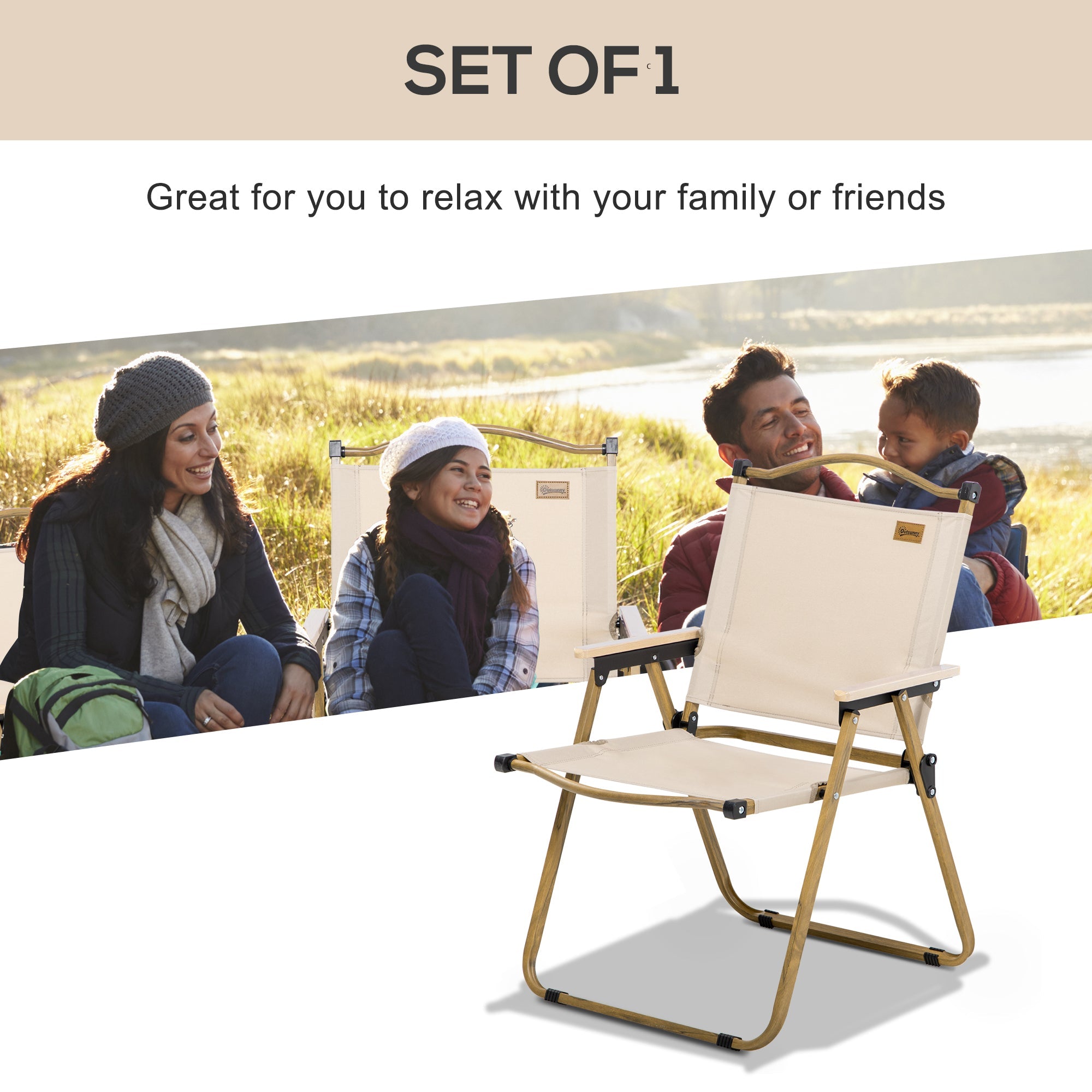 Outsunny Camping Chair, Lightweight Folding Chair, Portable Armchair, Excellent for Festivals, Fishing, Khaki 