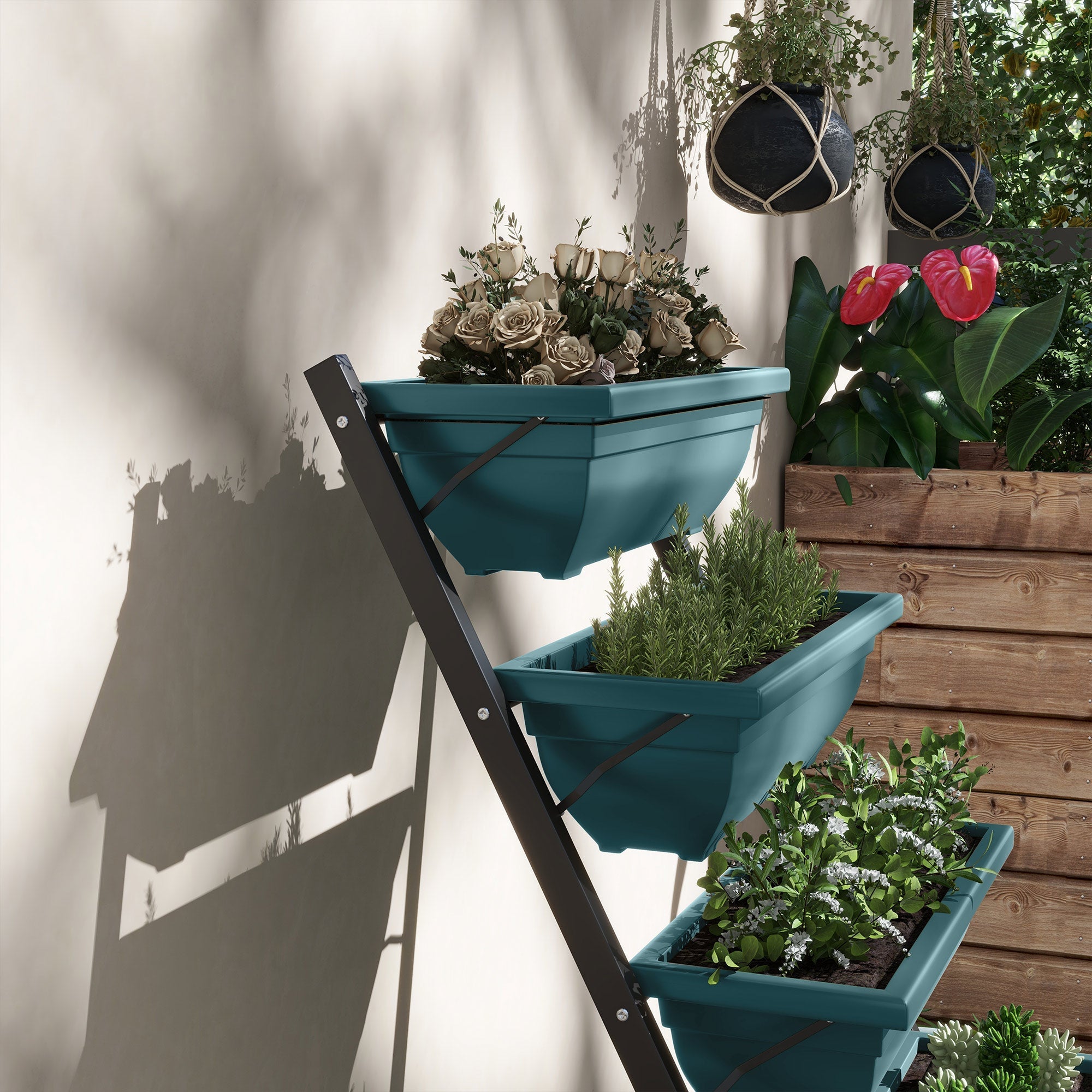 Outsunny 5-Tier Raised Garden Bed with 5 Planter Box, Outdoor Plant Stand Grow Containers with Leaking Holes, Green 