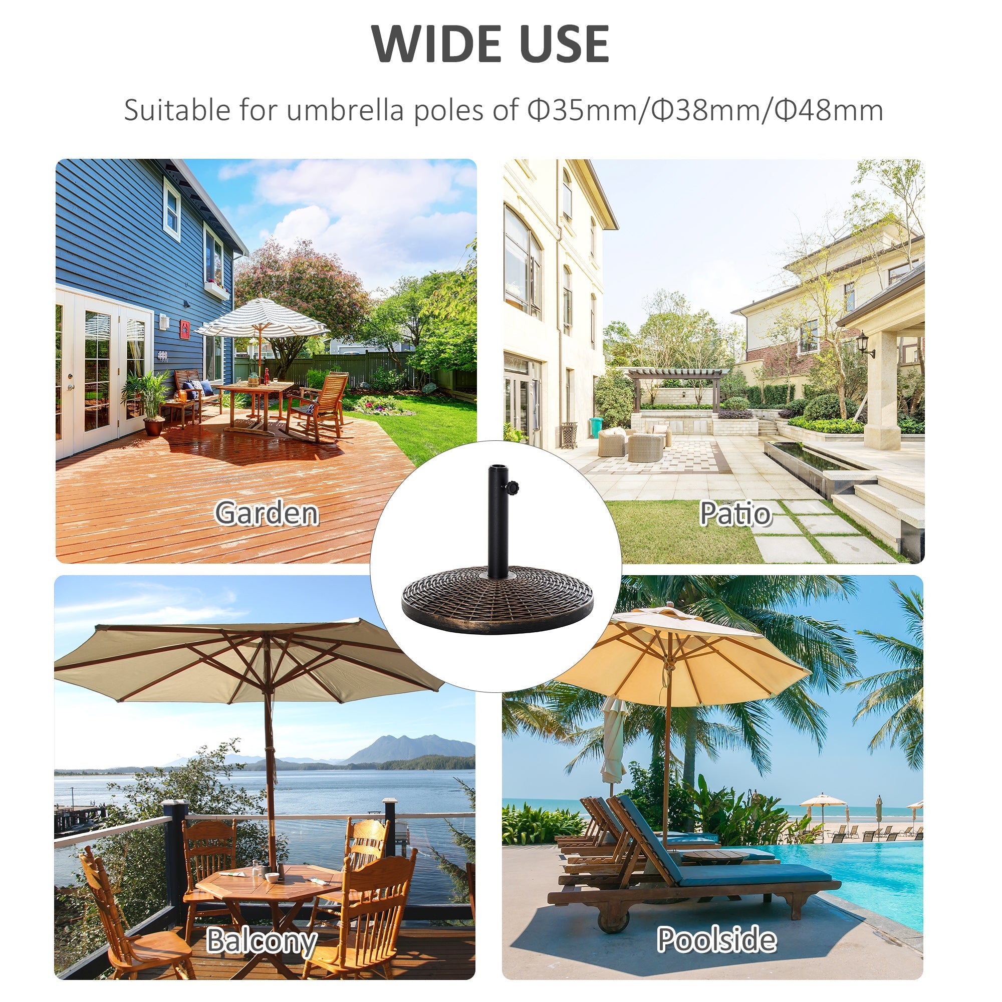 Outsunny 55 lbs Market Umbrella Base Holder 21" Heavy Duty Round Parasol Stand with Rattan Design for Patio Outdoor Backyard Bronze 