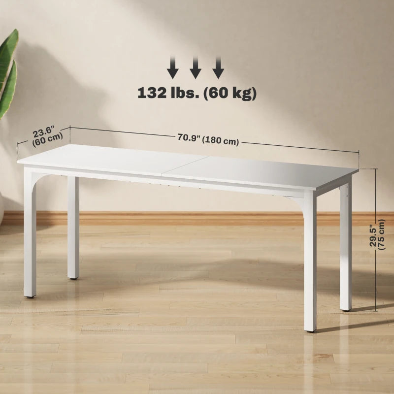 71" Computer Desk, Desktop Desk with Metal Legs, White