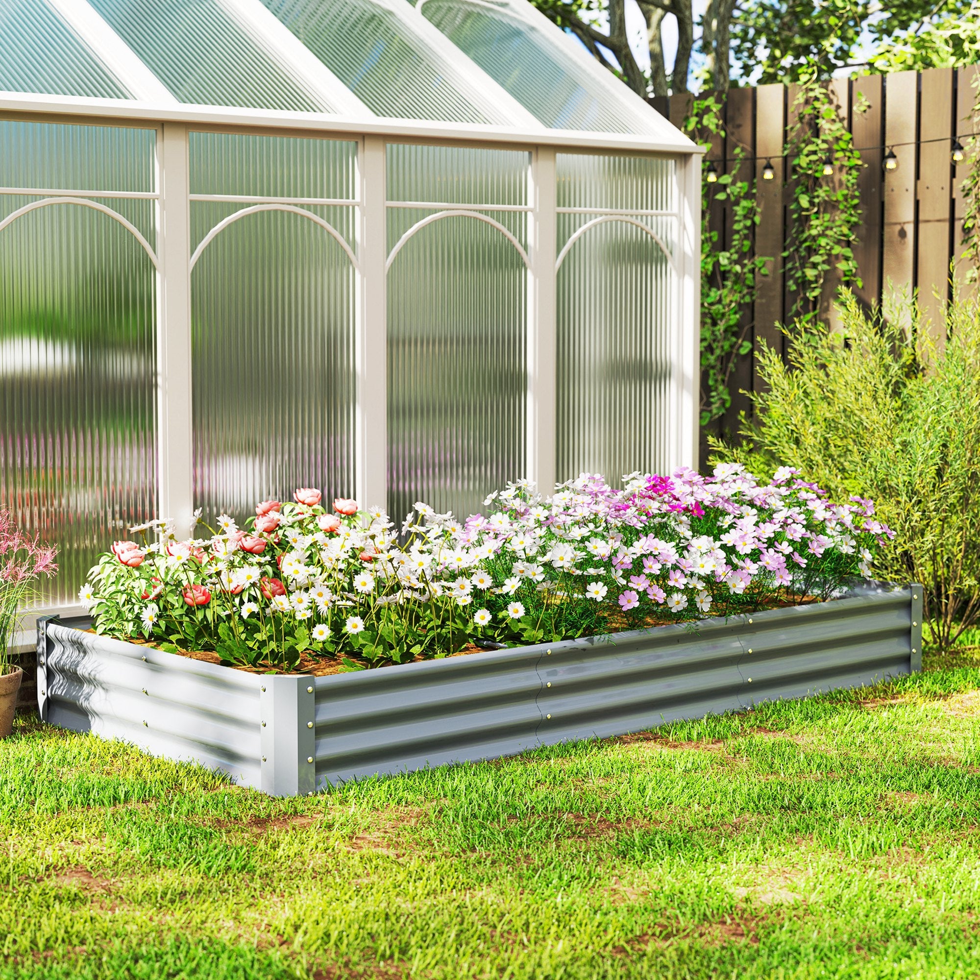 Outsunny 8 x 4 x 1ft Galvanized Raised Garden Bed, Reinforced Outdoor Planter Box with Open Bottom, Silver 