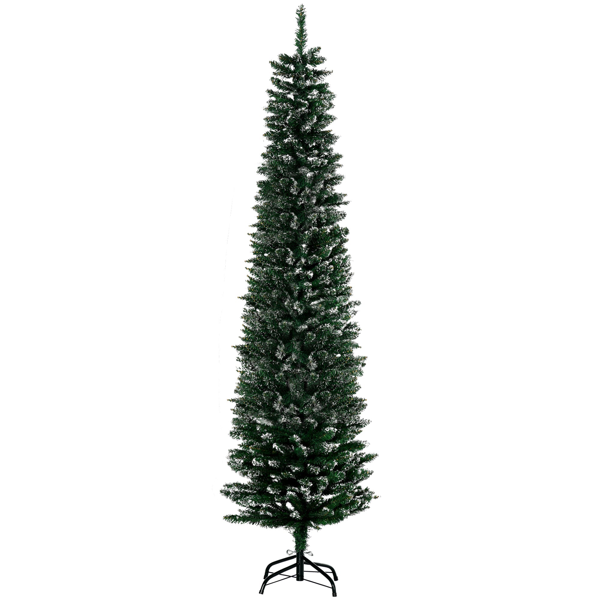 HOMCOM 6FT Artificial Snow Dipped Christmas Tree Xmas Pencil Tree Holiday Home Indoor Decoration with Foldable Black Stand, Green 