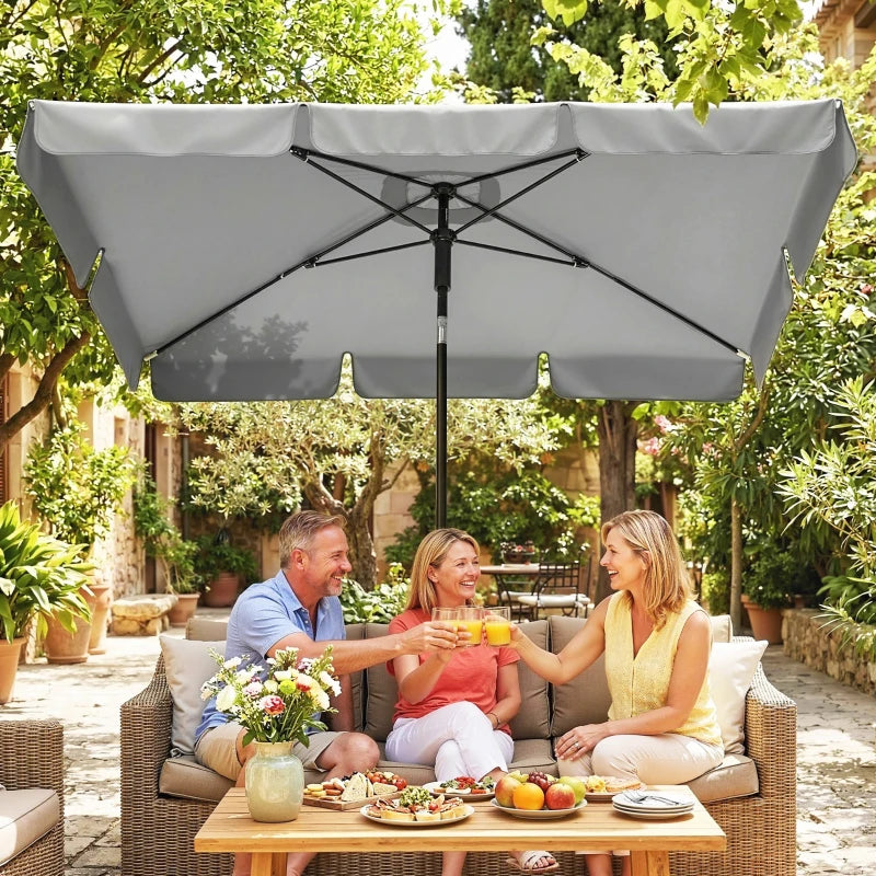 6' x 4' Patio Umbrella with Tilt, Rectangular Outdoor Umbrella for Garden, Grey