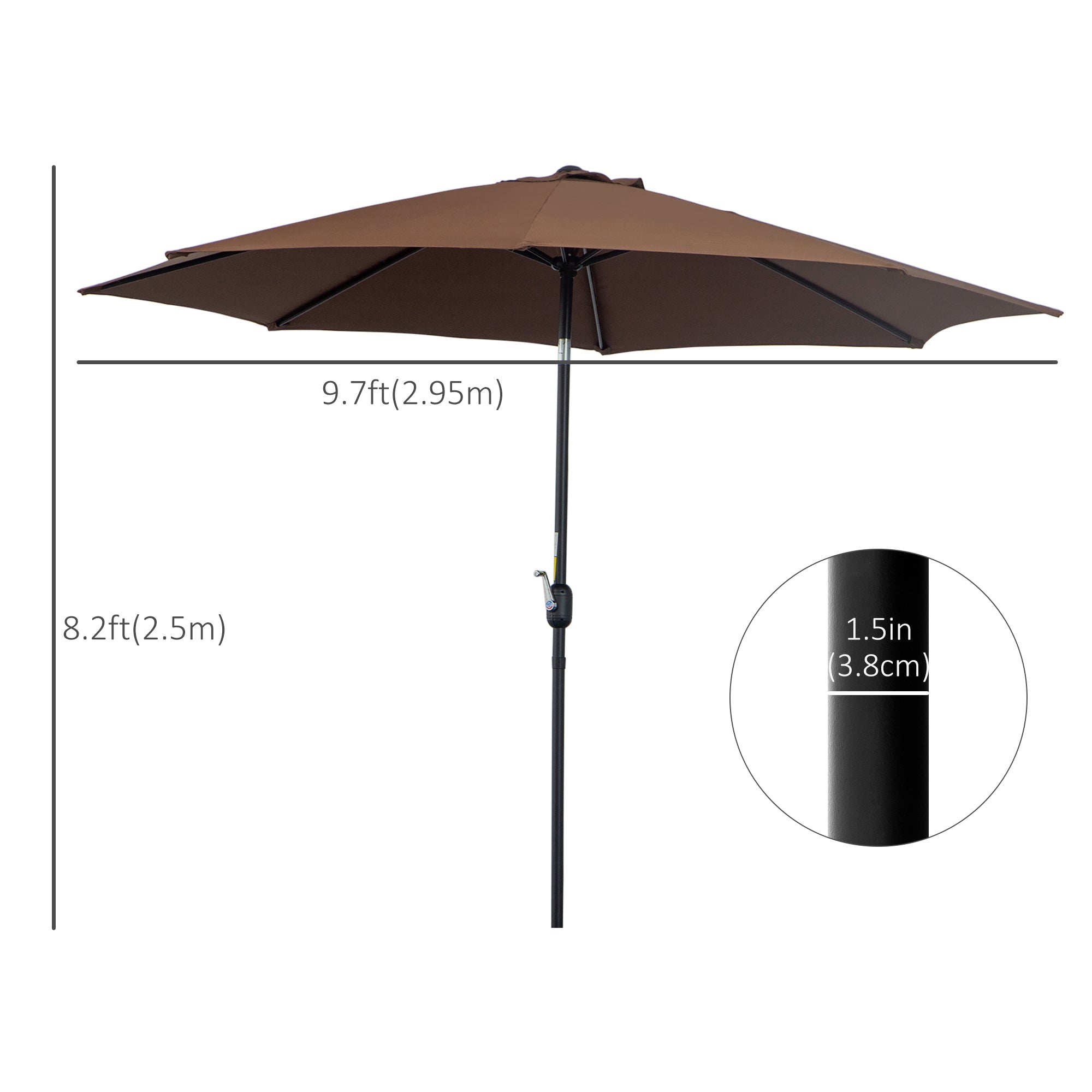 Outsunny Steel Frame Patio Parasol: 10'x 8' Round Market Garden Canopy for Outdoor, Coffee 