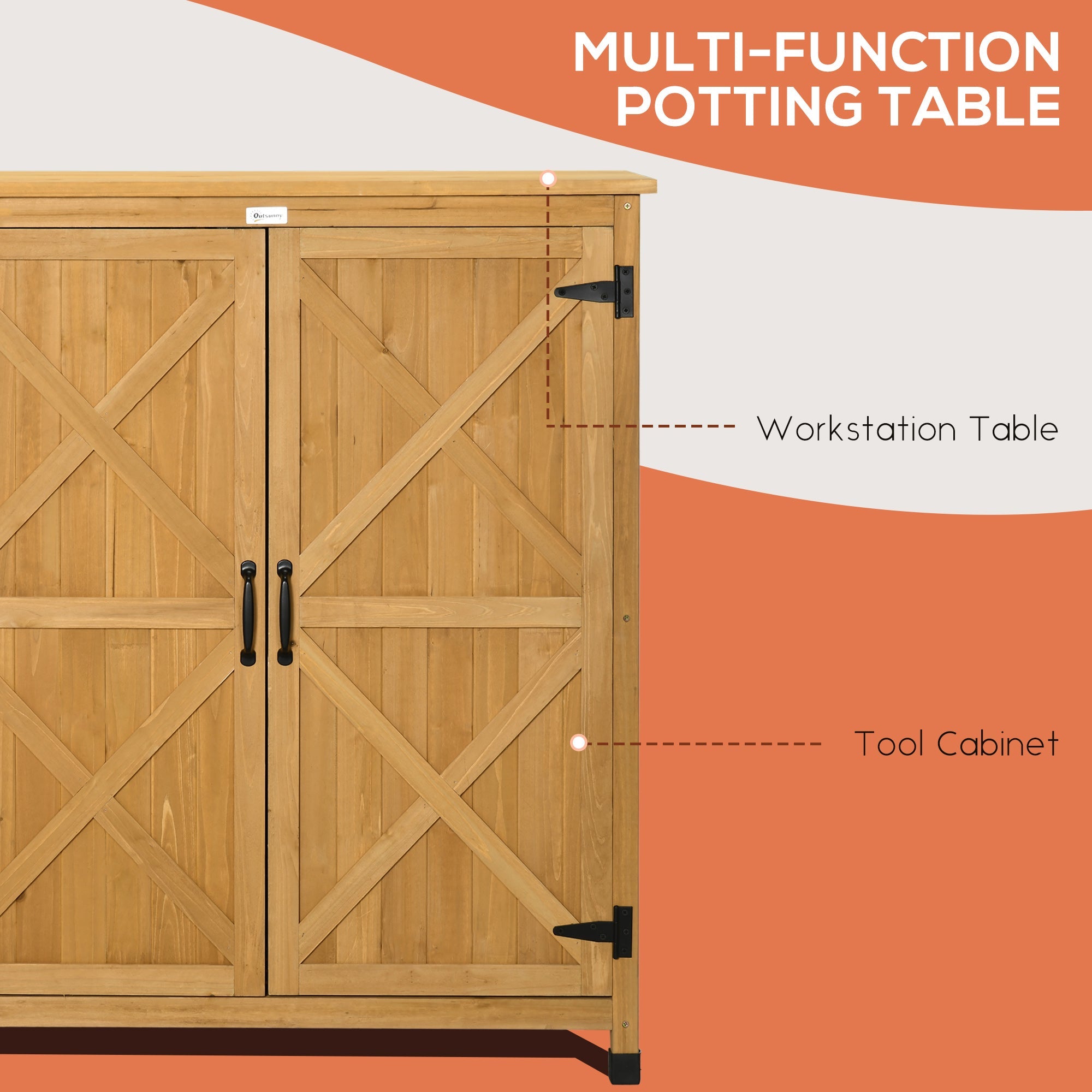 Outsunny Outdoor Storage Cabinet Potting Table Wooden Gardening Bench with Patio Cabinet Magnetic Doors 
