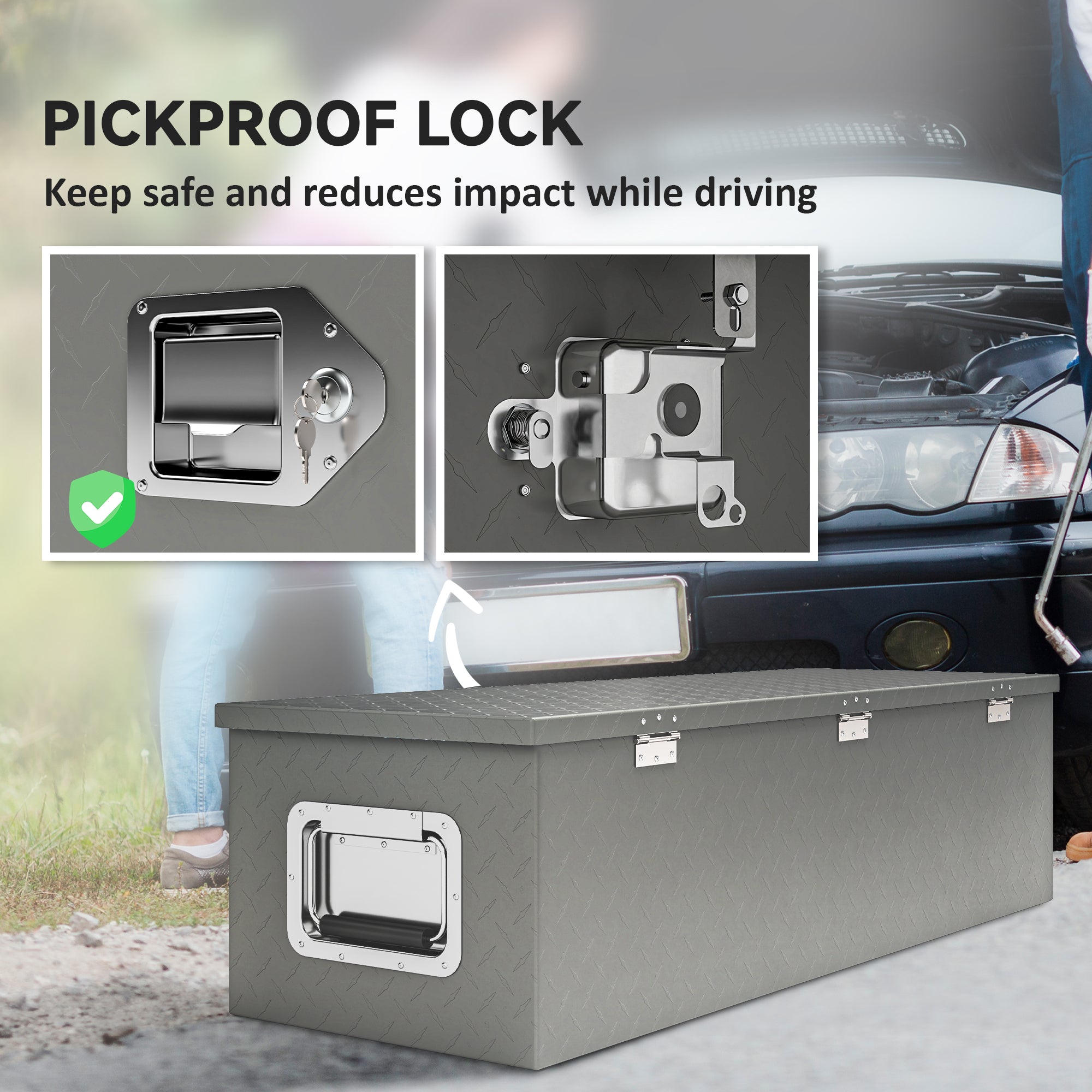HOMCOM 39" x 13" x 10" Truck Tool Box Heavy Duty Aluminum Trailer Tongue Box with Lock and Keys for Pick Up Truck RV Trailer 