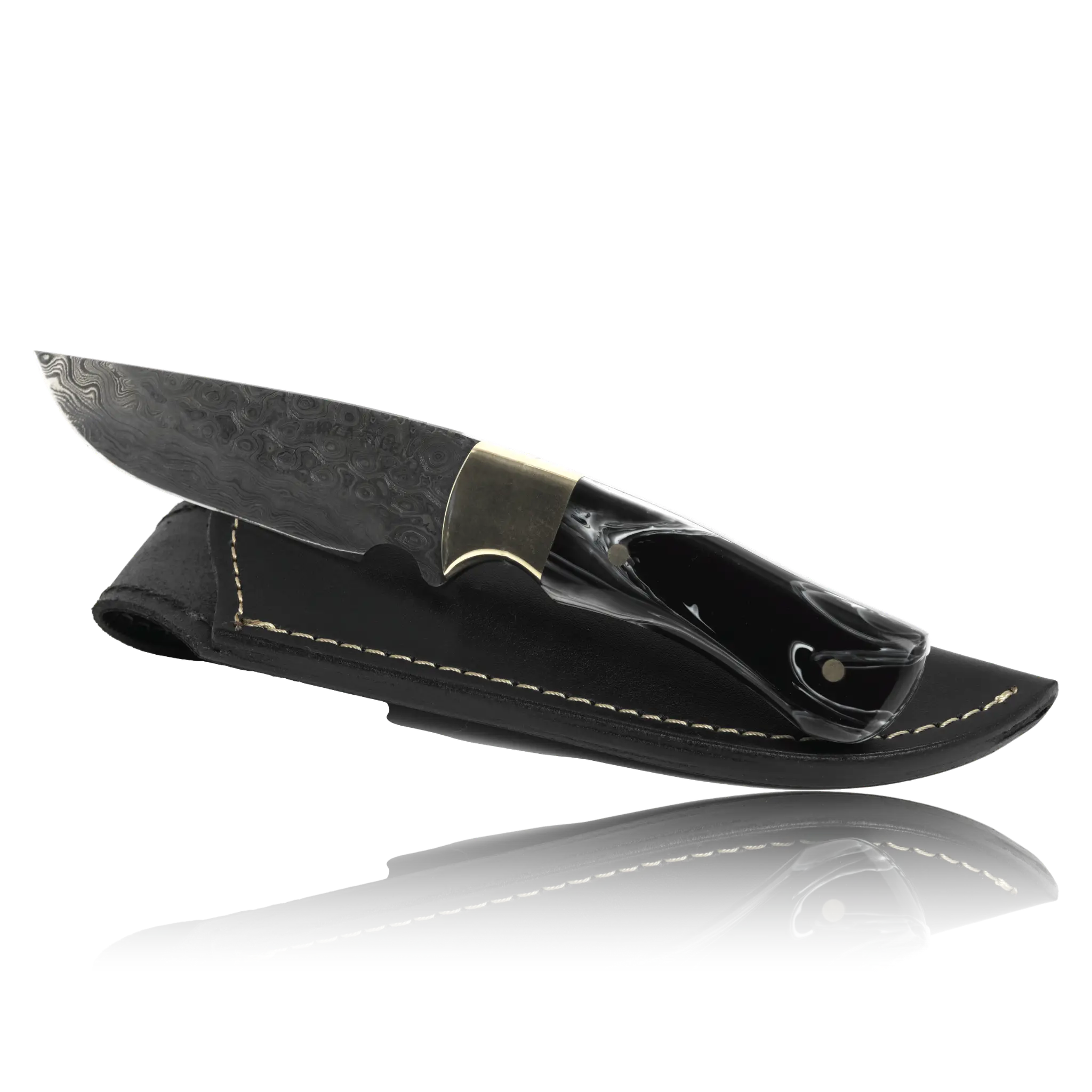 Kaito Damascus Steel Skinner Knife 4 inch blade with Original Leather Sheath 