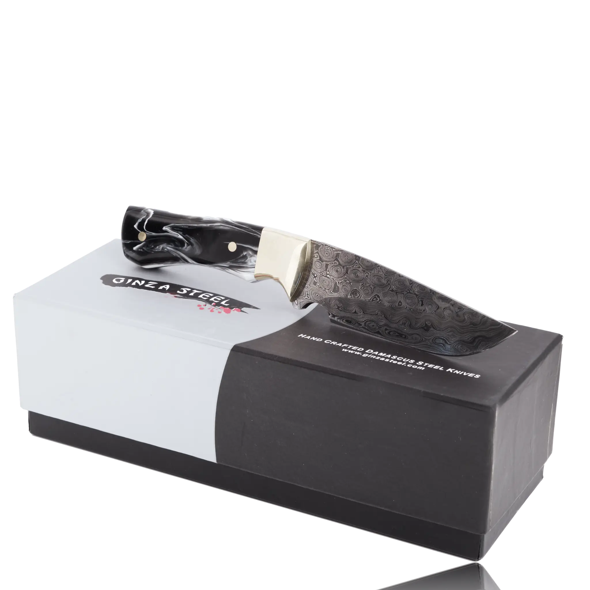 Kaito Damascus Steel Skinner Knife 4 inch blade with Original Leather Sheath 