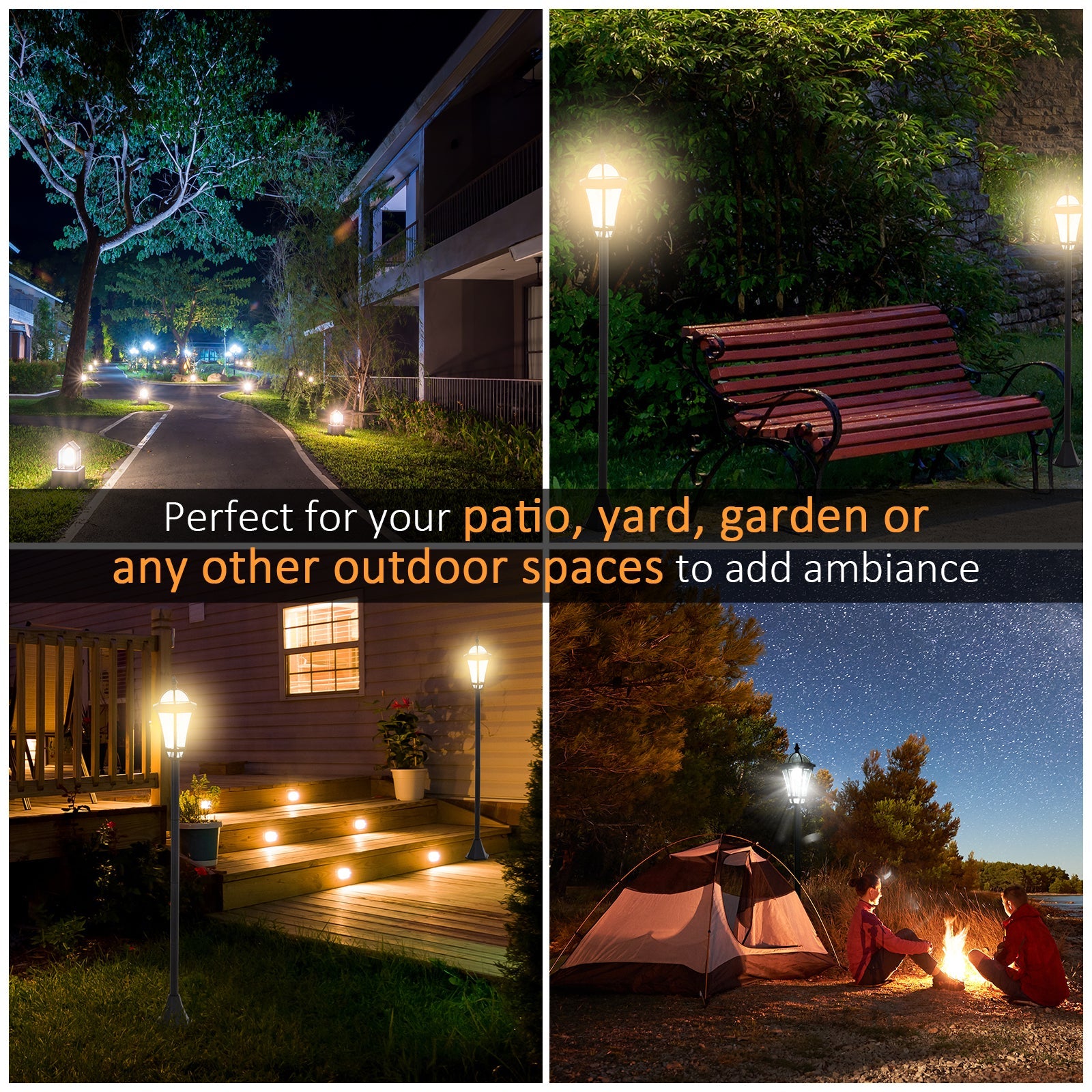 Outsunny Solar LED Outdoor Lamp Post: Auto Switch Lantern for Patio/Pathway, Water-Resistant in Black 