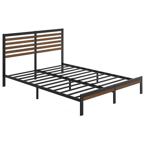 Queen Metal Platform Bed Frame with Bamboo Wood Slat Headboard and Footboard - Free Shipping