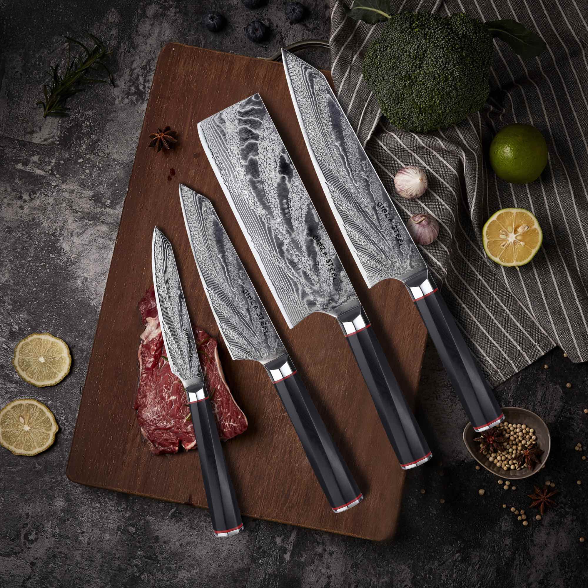 KATANA FIVE | Essential 5 pcs Knife set | 4 Knives with Magnetic Wood Block 