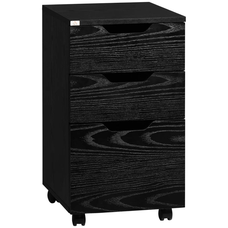 Vertical Filing Cabinet, 3 Drawer Mobile File Cabinet, Under Desk Office Storage Cabinet with Wheels, Black Wood Grain