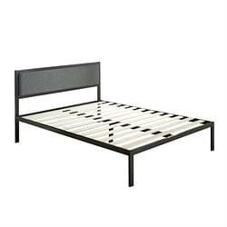 King size Metal Platform Bed Frame with Wood Slats and Upholstered Headboard - Free Shipping