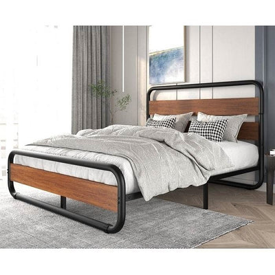 King size Heavy Duty Industrial Modern Metal Wood Platform Bed Frame with Headboard - Free Shipping 