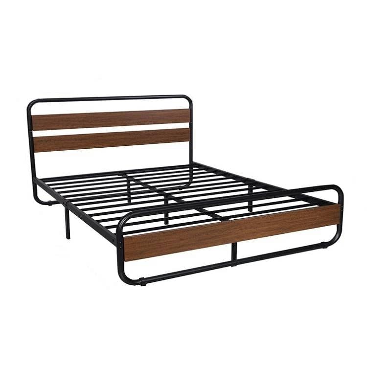 King size Heavy Duty Industrial Modern Metal Wood Platform Bed Frame with Headboard - Free Shipping