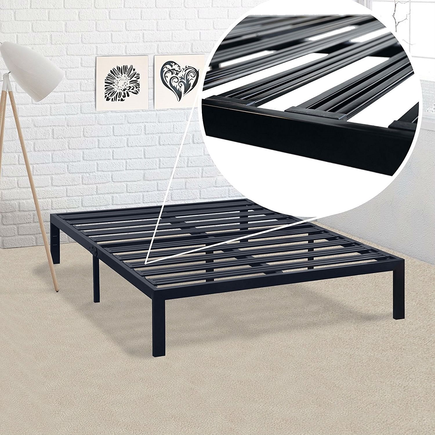 King Metal Platform Bed Frame with Heavy Duty Slats - Free Shipping