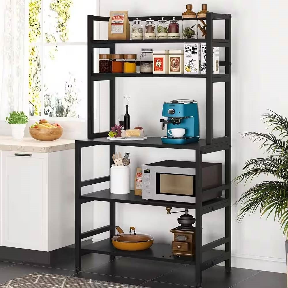 Black Metal Wood Freestanding Kitchen Shelf Bakers Rack Microwave Stand - Free Shipping 