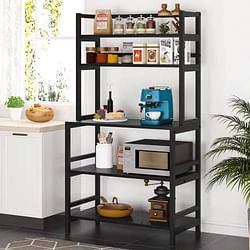 Black Metal Wood Freestanding Kitchen Shelf Bakers Rack Microwave Stand - Free Shipping 