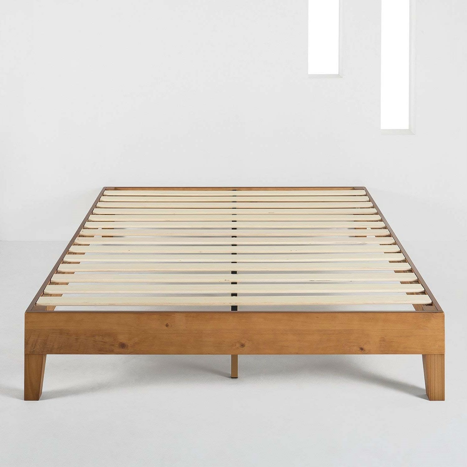 King Modern Classic Solid Wood Slat Platform Bed Frame in Natural Finish - Free Shipping