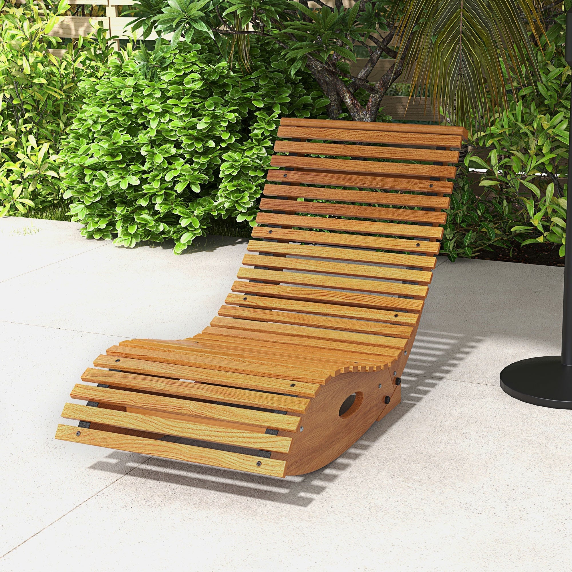 Outsunny Outdoor Rocking Chair w/ Slatted Seat, Wooden Rocking Chair, 51.2" x 23.6" x 23.6", Teak, 