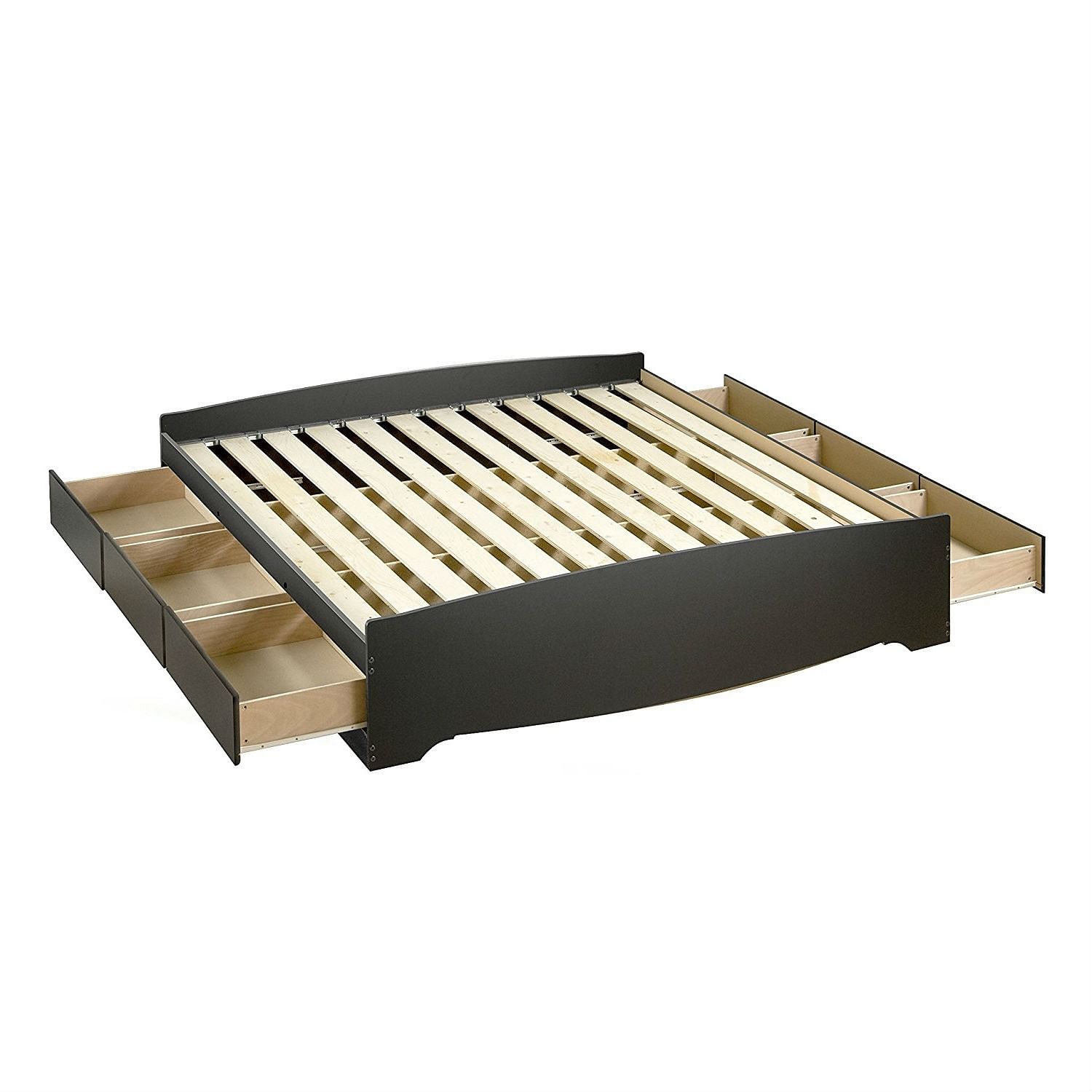 King size Black Wood Platform Bed Frame with Storage Drawers - Free Shipping