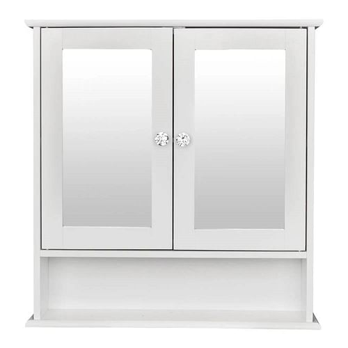 2-Door Wall Mounted Bathroom Medicine Cabinet with Mirror in White - Free Shipping