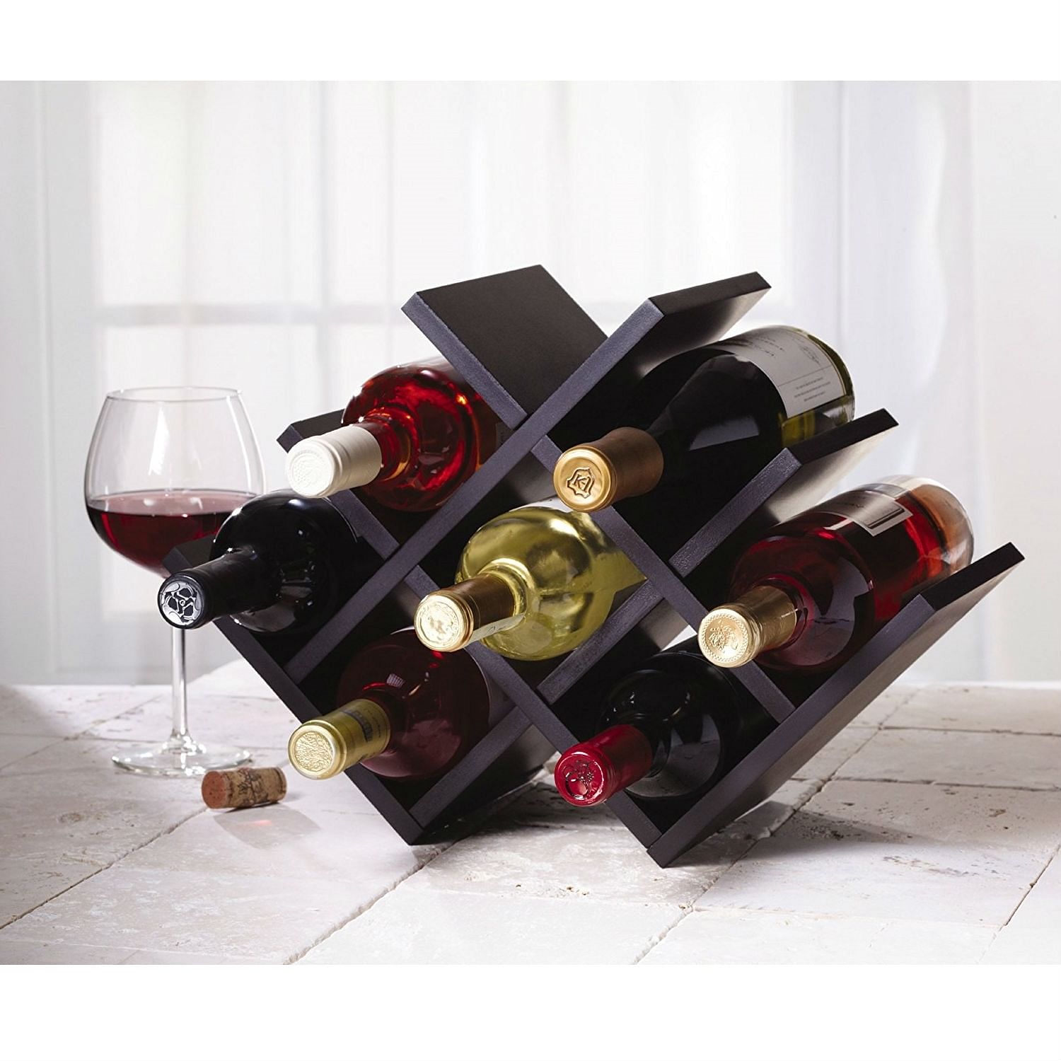 8-Bottle Mariposa Wine Rack Modern Design Dark Brown Finish - Free Shipping