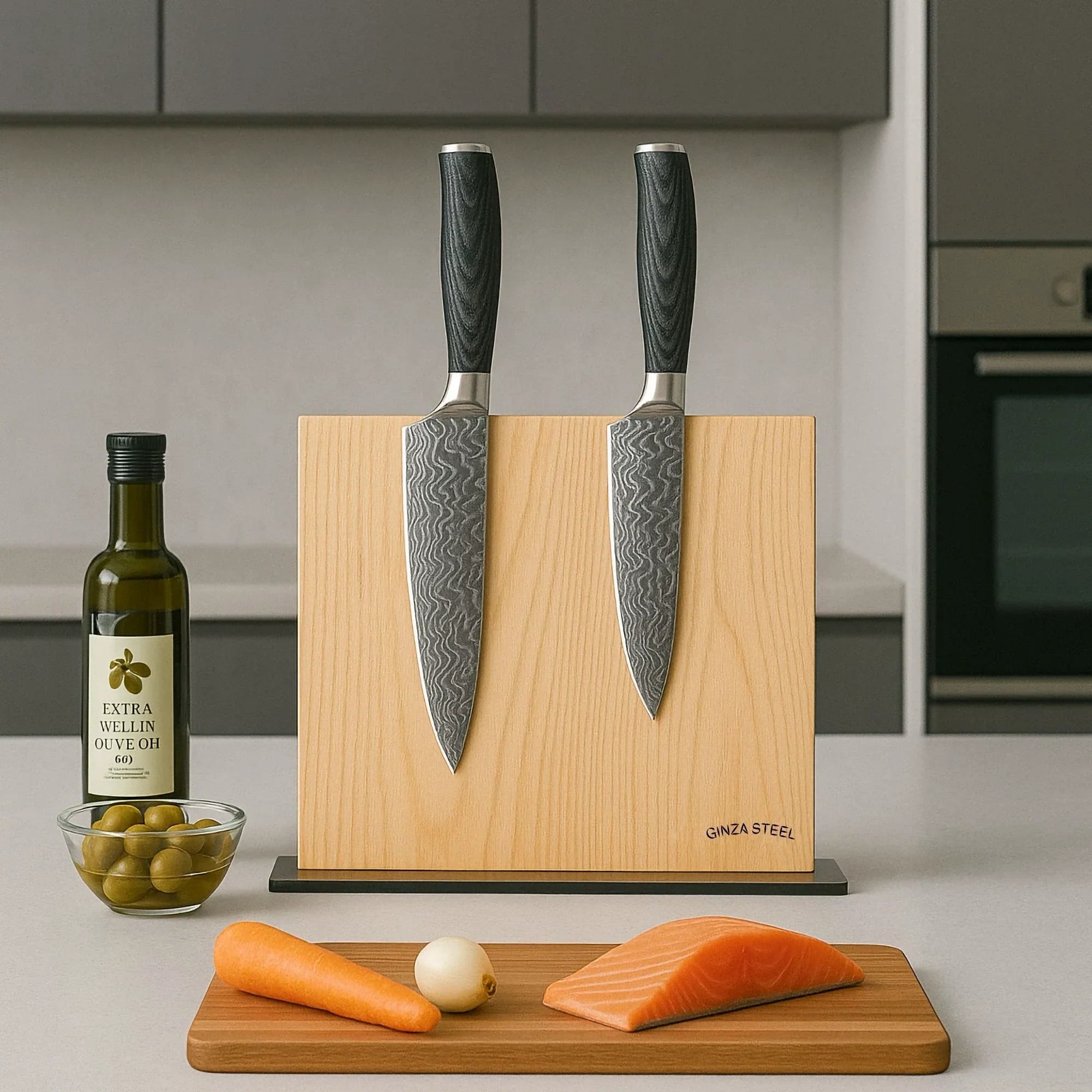 Ginza Steel Magnetic Wood Knife Block | Stylish & Functional 