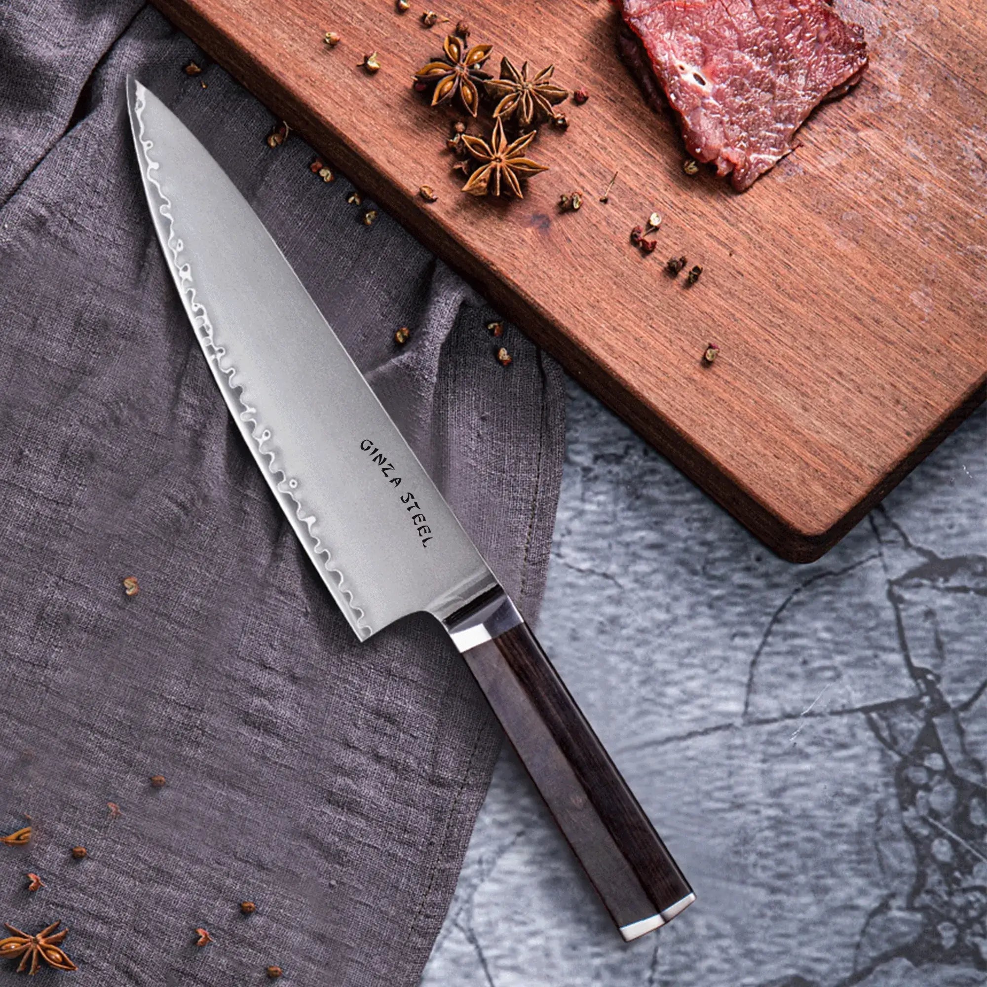 PORTIA 20 | Chef Knife 8" Damascus VG10 Steel / Ebony Wood handle 