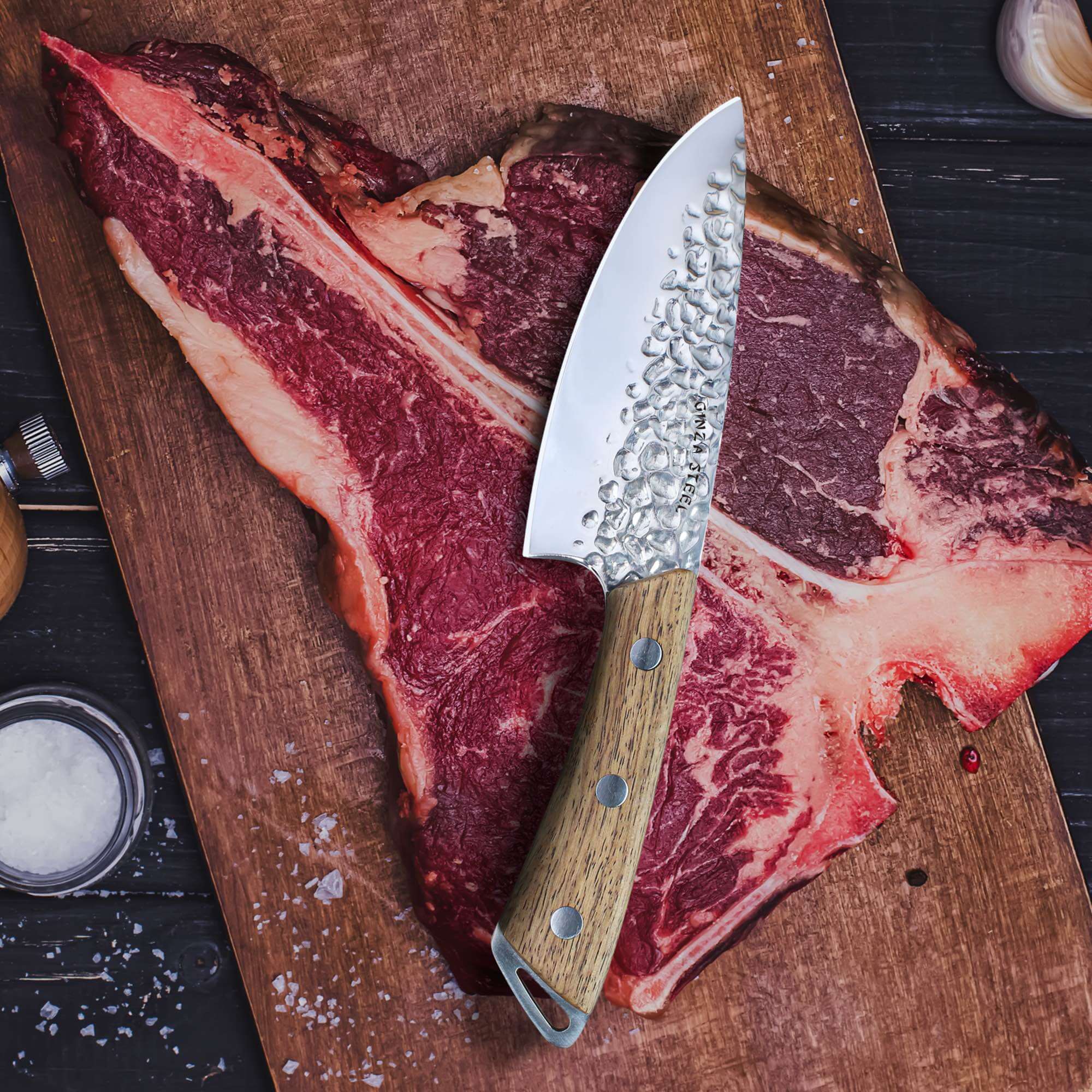 SHINOBI | Chef Knife 5-inch AUS8 hammered blade with Wood handle 