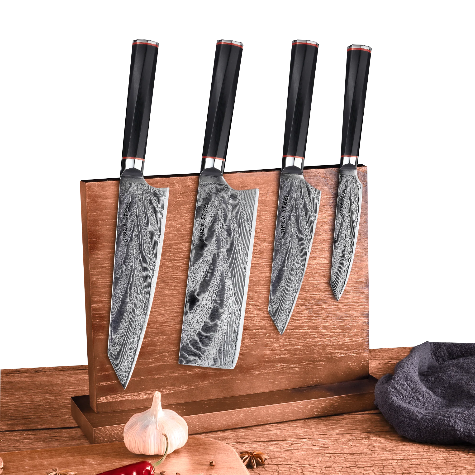 KATANA FIVE | Essential 5 pcs Knife set | 4 Knives with Magnetic Wood Block 