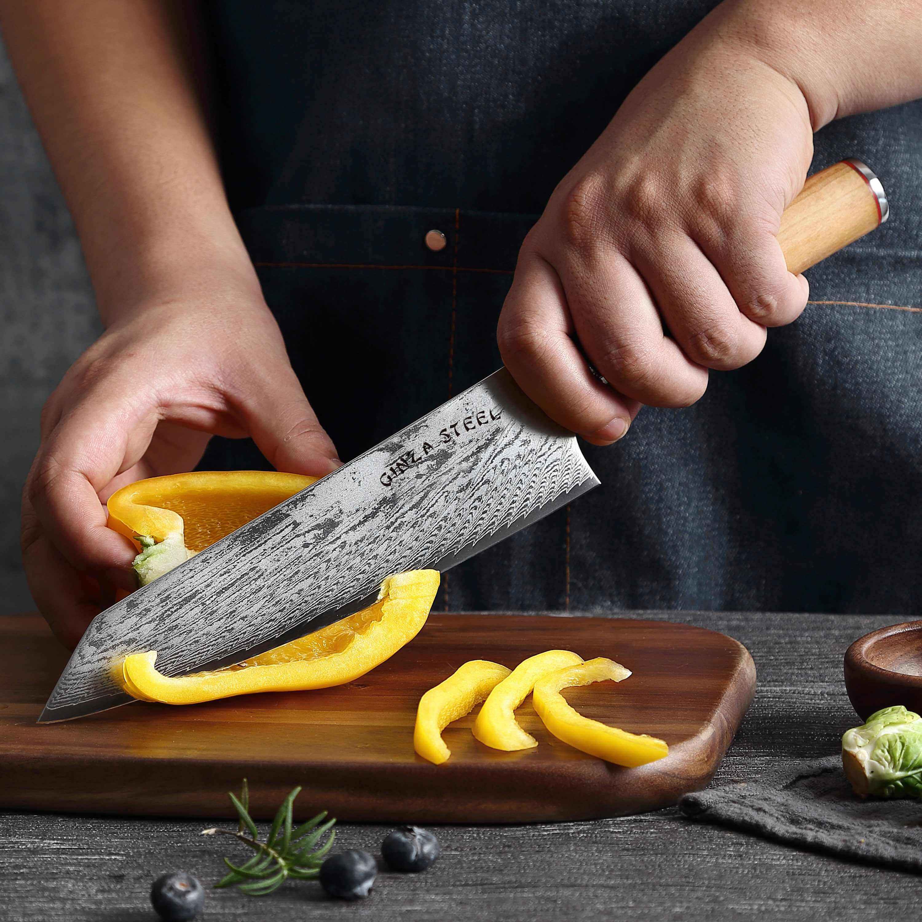 Ginza Steel KC Series MIA FIVE – 5-Piece Essential Knife Set with Magnetic Wood Block 