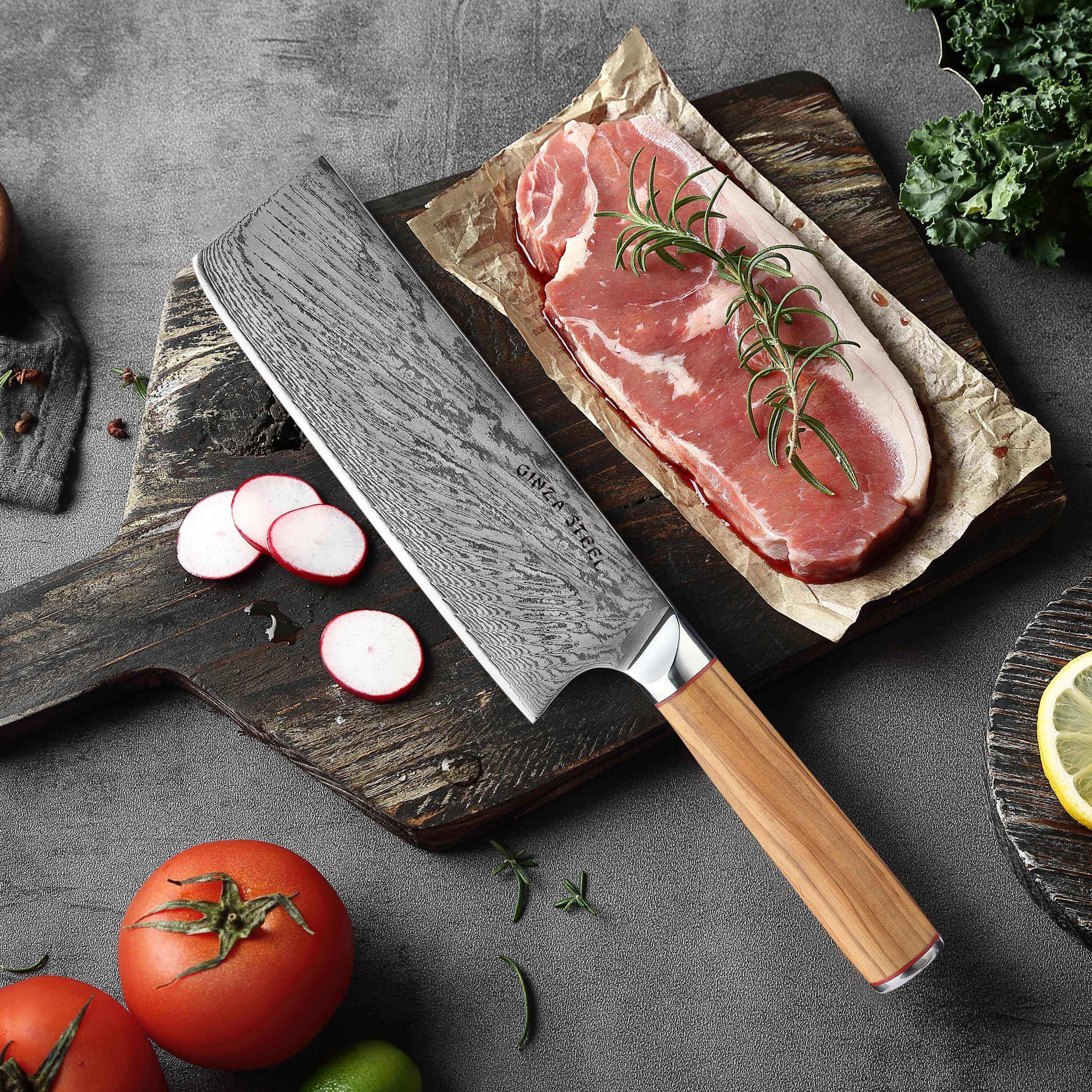 Ginza Steel KC Series MIA FIVE – 5-Piece Essential Knife Set with Magnetic Wood Block 