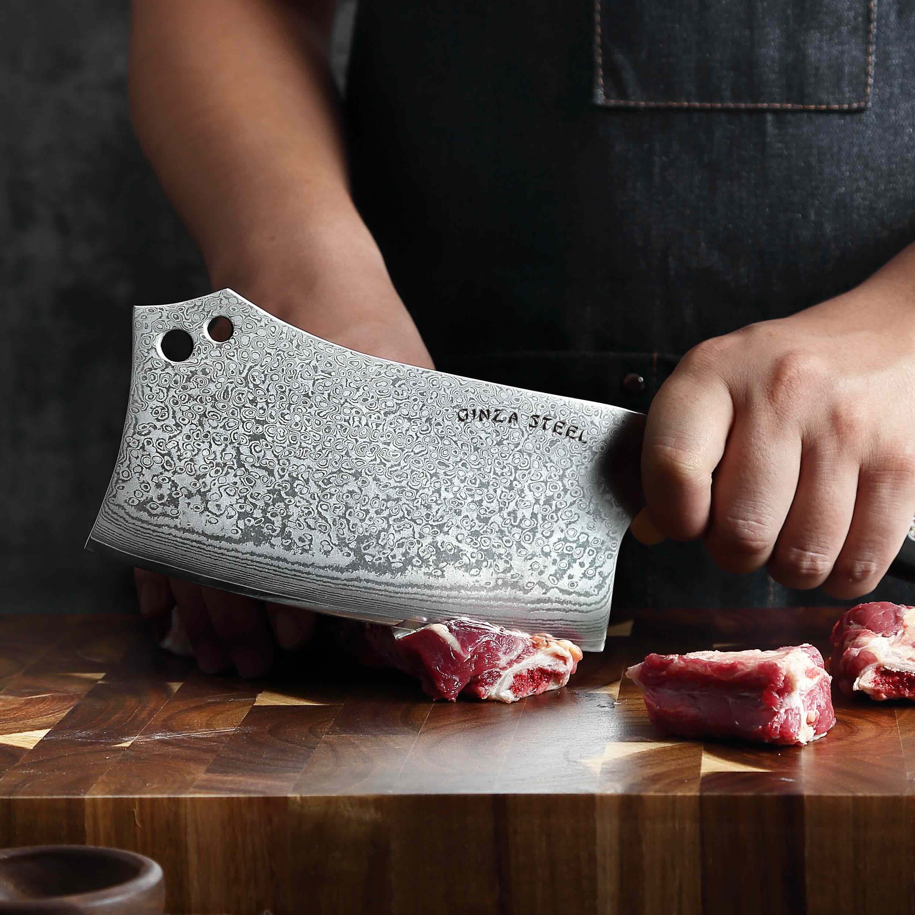 HAGAKURE Y | Chopping Knife 7" Damascus AUS 10 Steel 