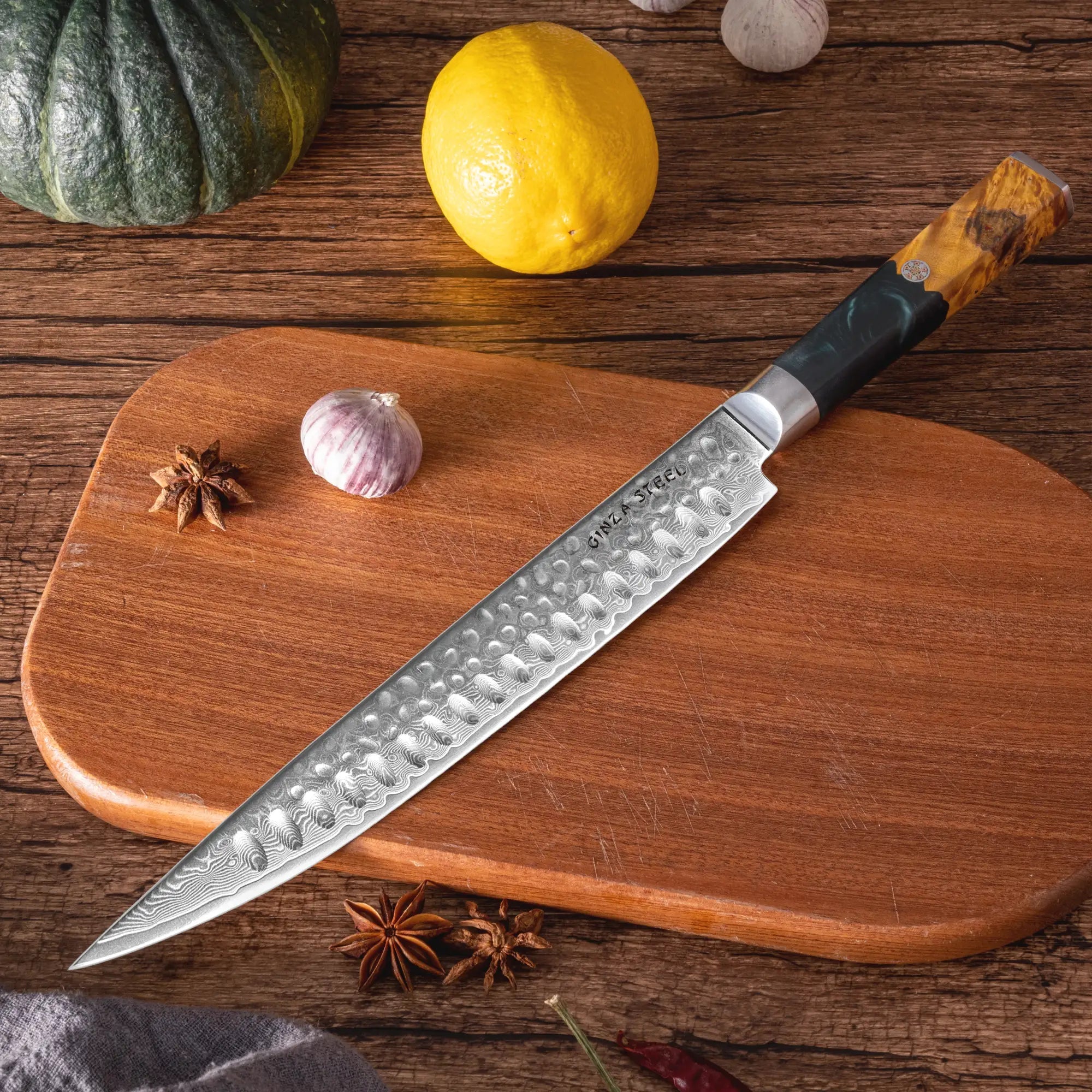 Kaze Katana 9″ Carving Knife | Damascus Steel by Ginza Steel 