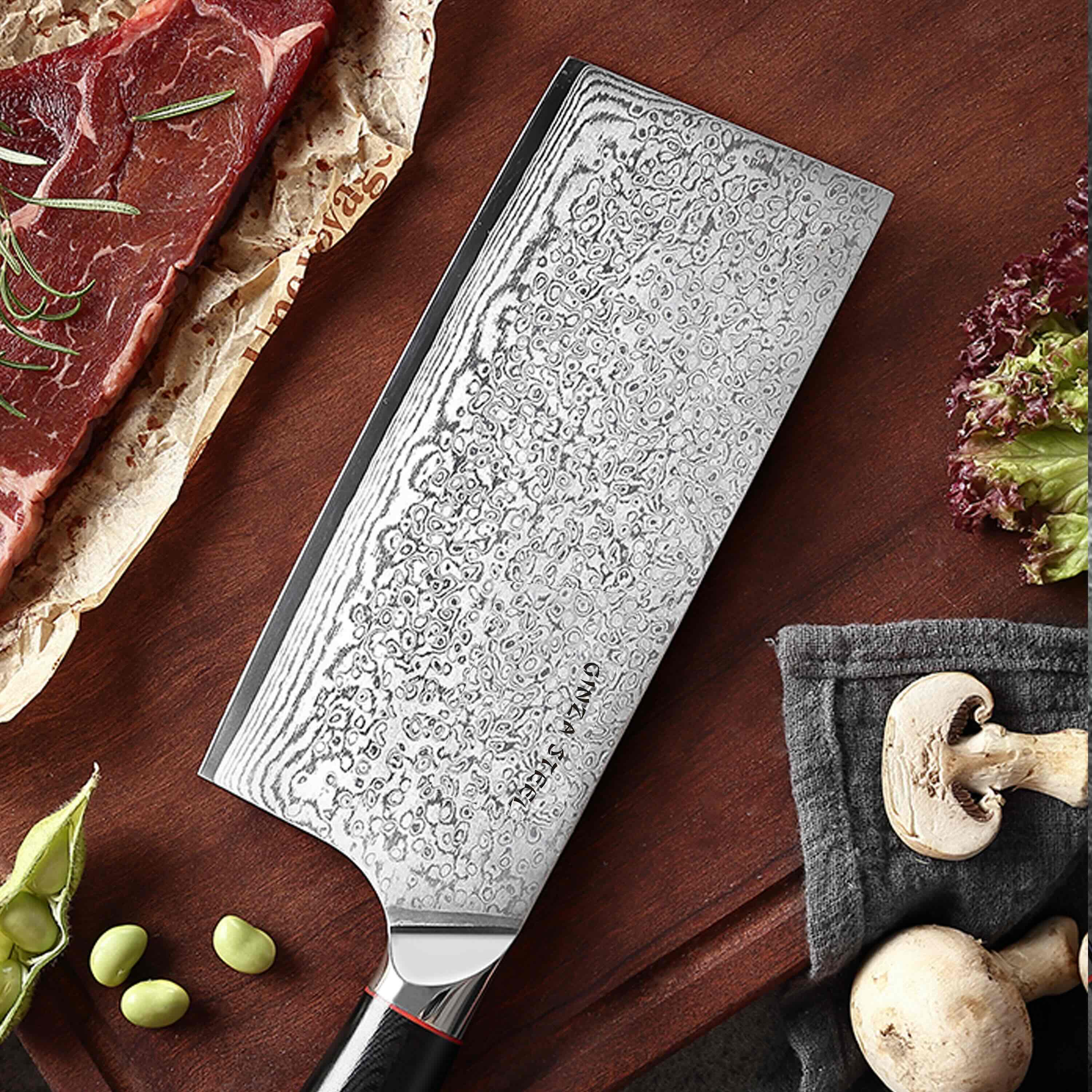 HAGAKURE X | Cleaver Knife 7" Damascus AUS 10 Steel 