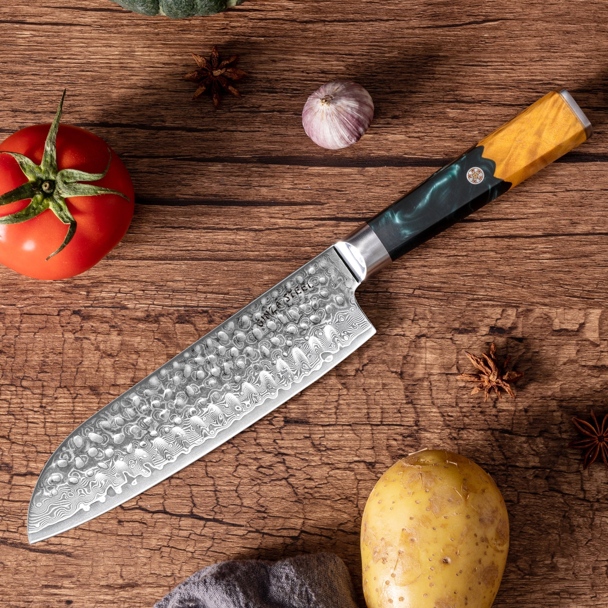 Kaze Katana 7″ Santoku Knife | Damascus Steel by Ginza Steel 