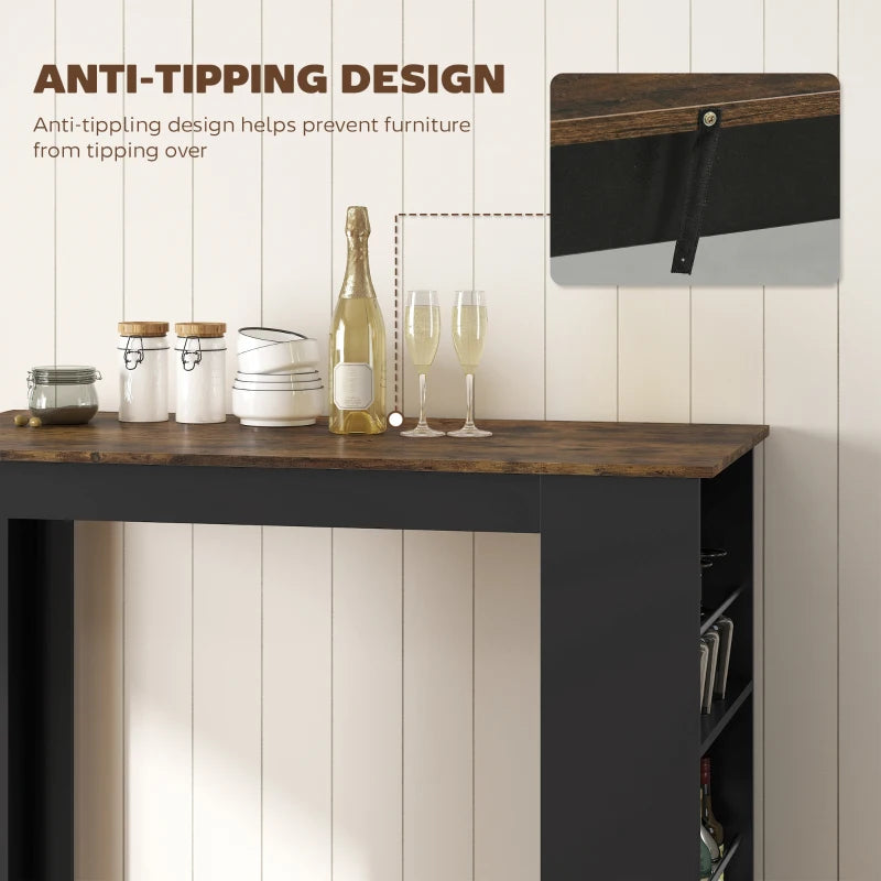 Modern Bar Table, Counter Height Dining Table with 3 Storage Shelves for Kitchen, Dining Room, Living Room, Rustic Brown