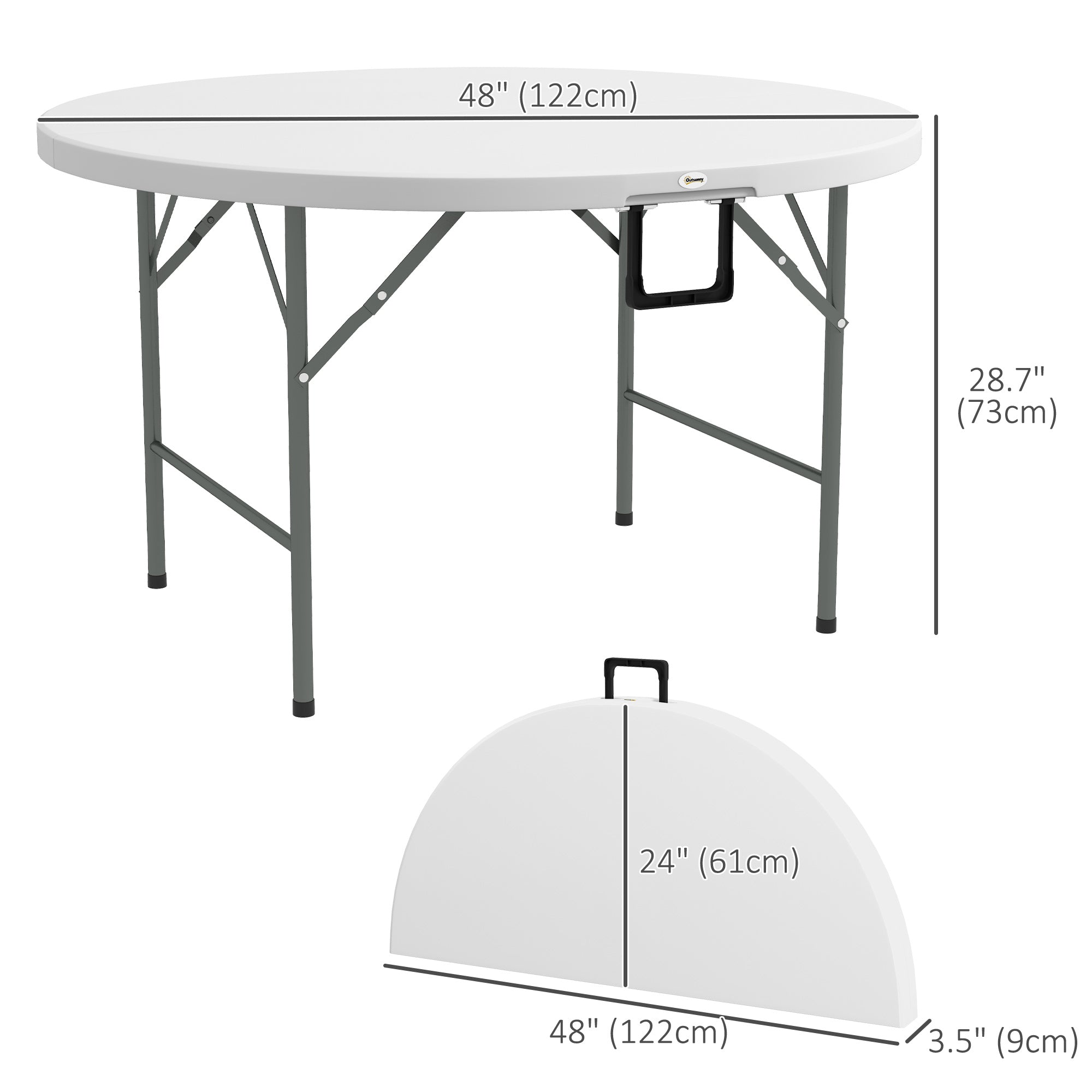 Outsunny Φ48" Folding Patio Table Outdoor HDPE Picnic Card Table for 6 Round Metal Frame White 
