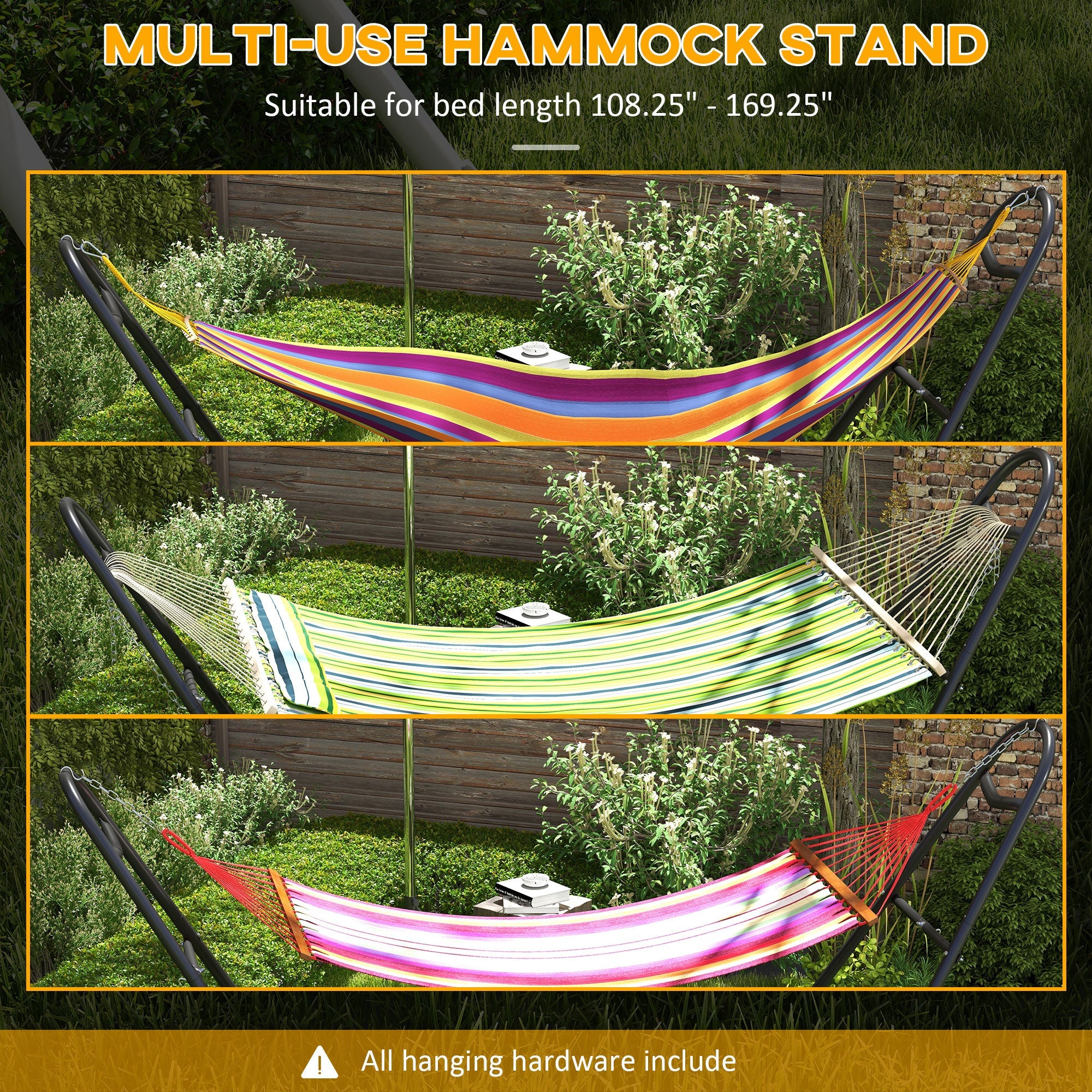 Outsunny 10.3ft Metal Hammock Stand 550 lbs Capacity Portable for Brazilian Flat-style Hammocks Black 