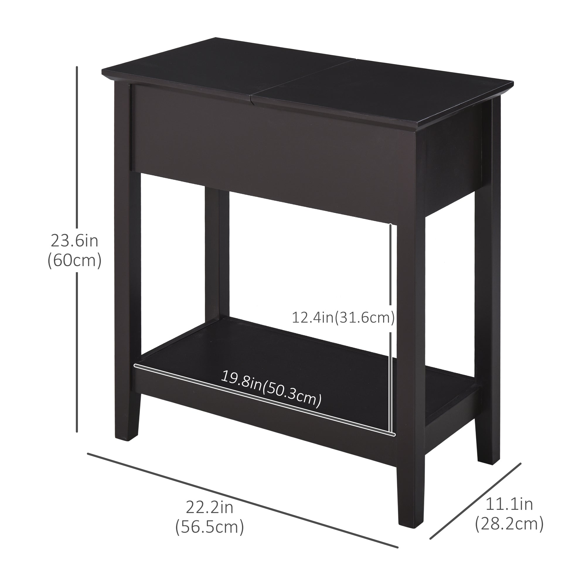 HOMCOM Flip-Top Side Table: Narrow End Table with Storage Shelf, Space-Saving Furniture for Living Room, Bedroom, Rich Dark Coffee 