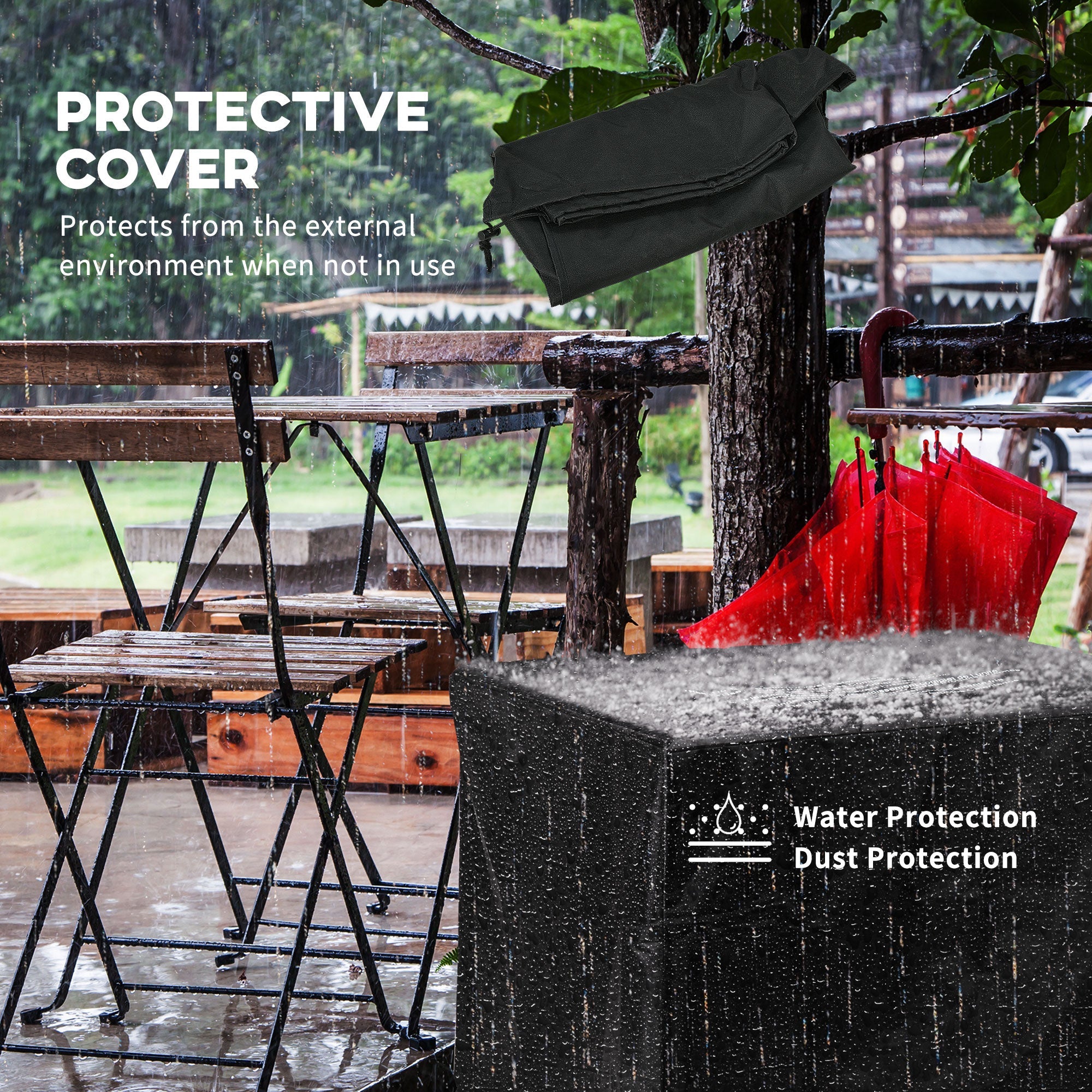 Outsunny 50,000 BTU Propane Fire Table, 28" Gas Firepit Table with Pulse Ignition, Lava Rocks, Rain Cover, Brown 