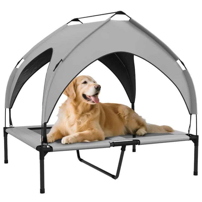 Raised Dog Bed Cooling Dog Cot w/ Canopy Washable Breathable Mesh, for Medium and Large Dogs, Light Grey