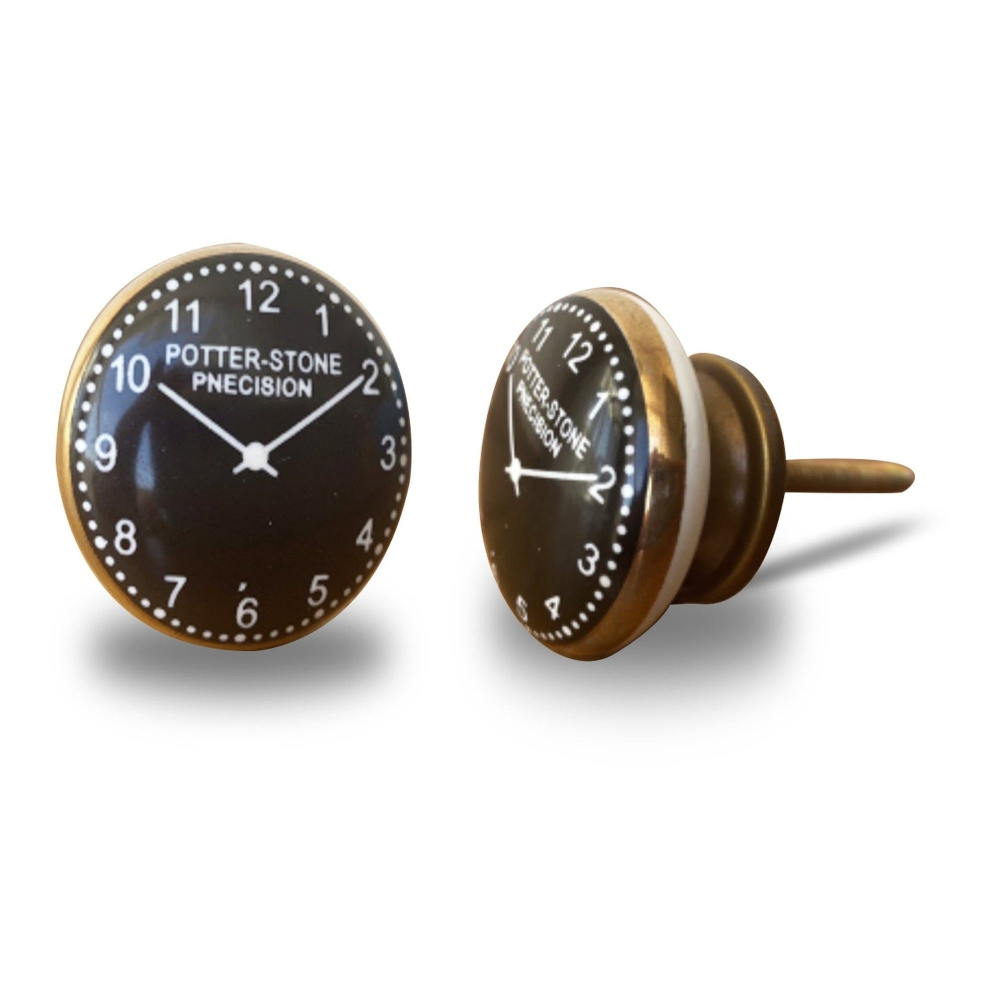 Ceramic Vintage Clock Knob, Black & Golden Edge 