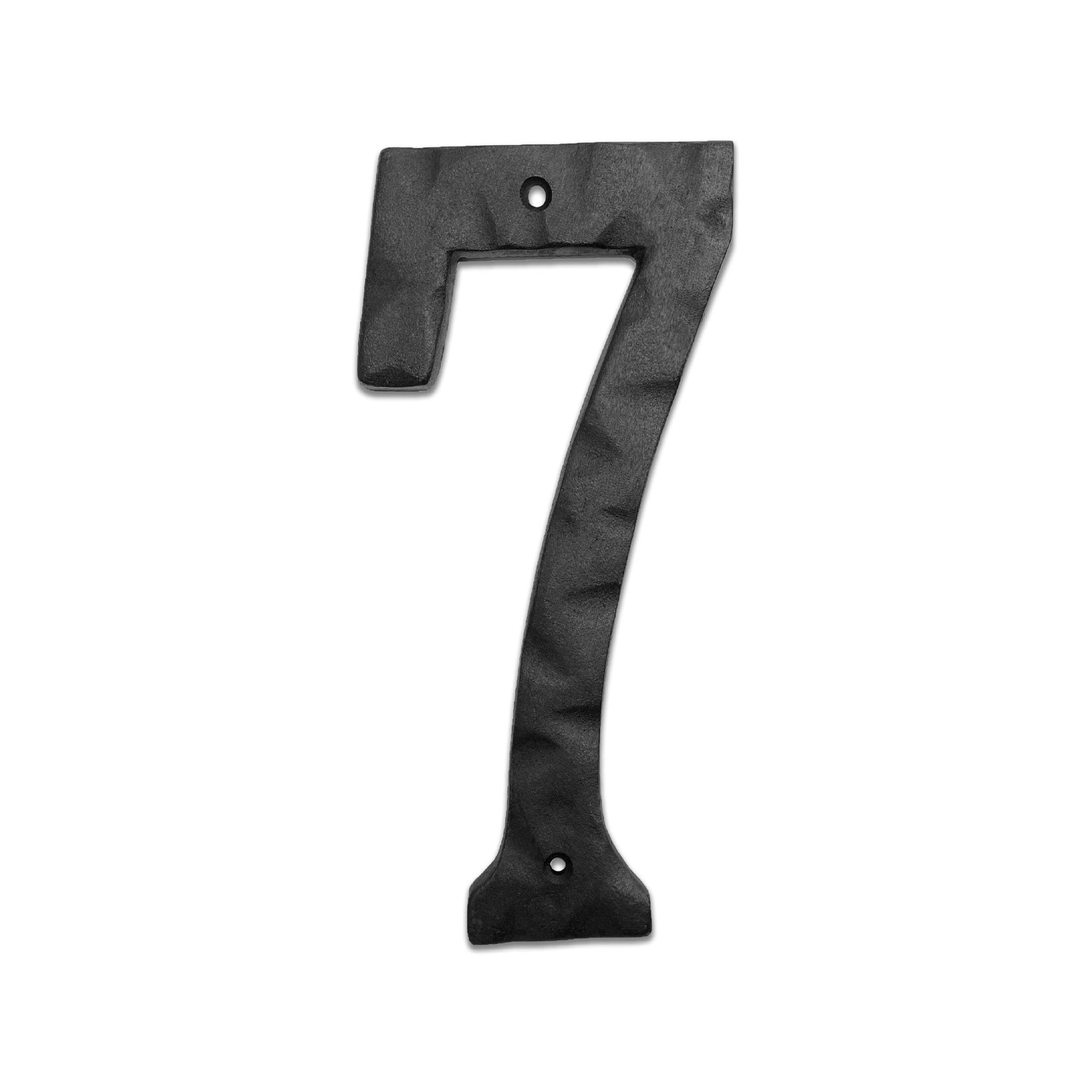 Matte Black Hammer Tone Cast Iron House Number, 6 inch, #7 