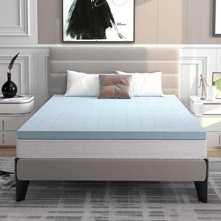 King size 4-inch Thick Soft Gel Memory Foam Mattress Topper in Light Blue - Free Shipping 
