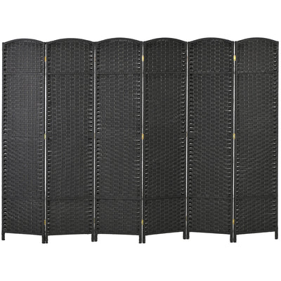 HOMCOM 5.6 Ft Tall Folding Room Divider: 6-Panel Portable Privacy Screen, Hand-Woven Partition Wall Divider, Black 